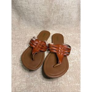 Sonoma Women's Vegan Leather T-strap Flip Flop Flat Sandals Brown Size 9/10
